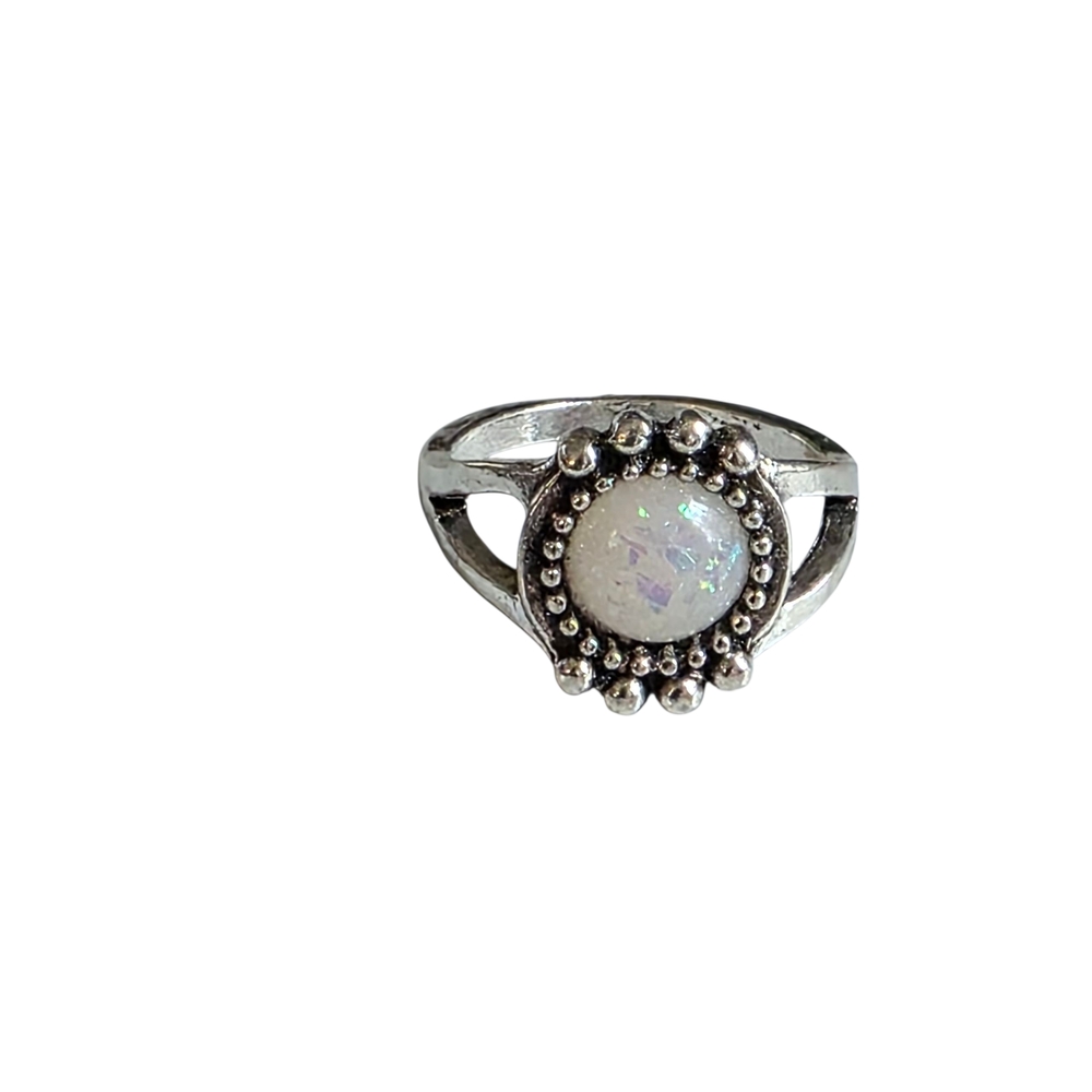 Silver and White Stone Ring